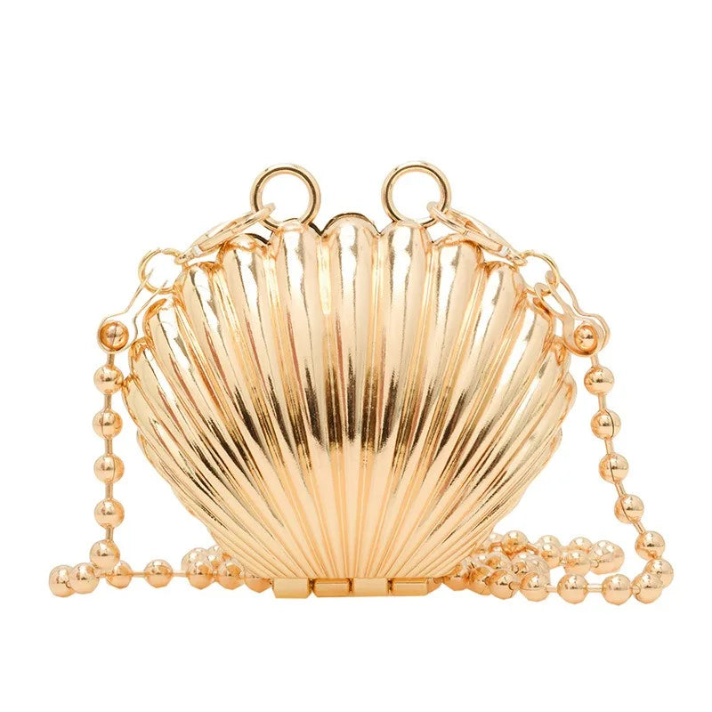 Mini Acrylic Shell Evening Bag | Designer Luxury Gold & Silver Handbag | Glamorous Wedding Party Purse | Fashionable Hard Case Chain Crossbody Shoulder Bag (Model 969288) Luxegan