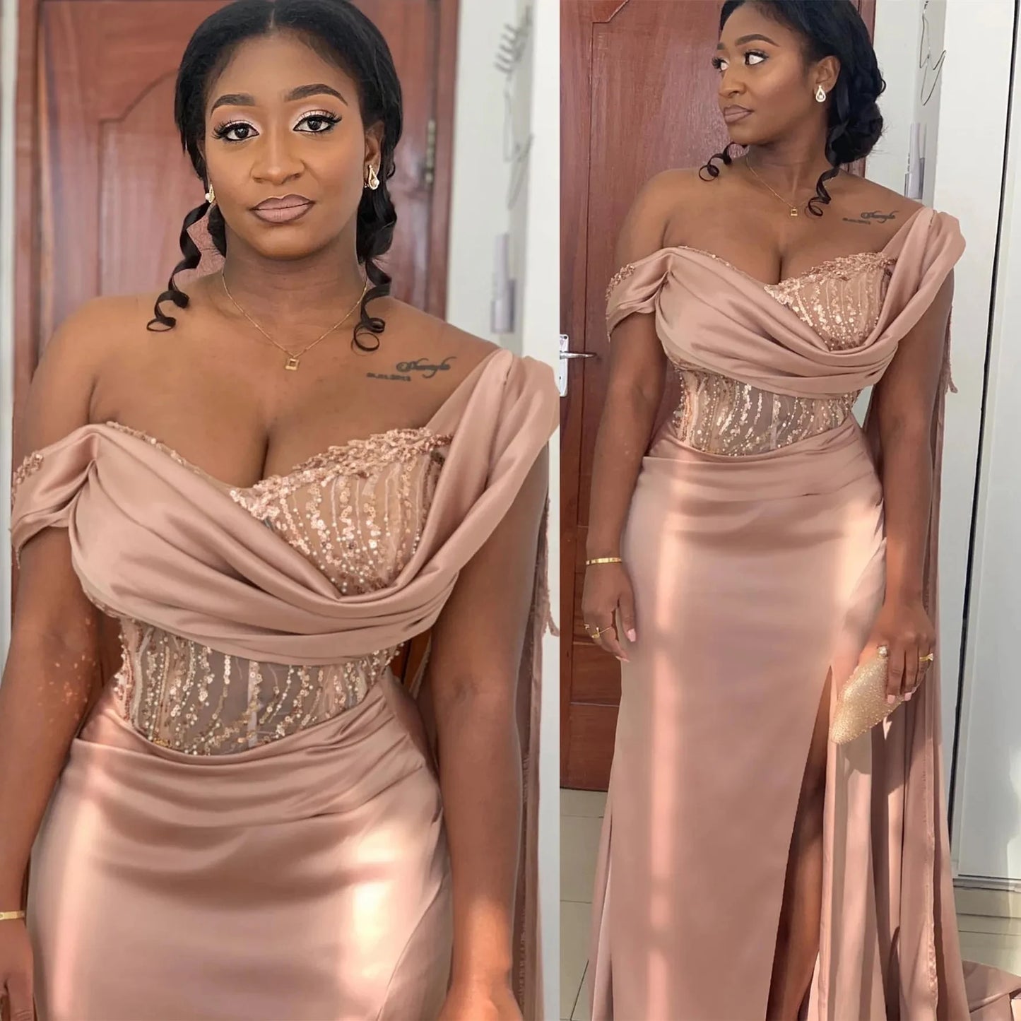 One-Shoulder Satin Mermaid Evening Gown | Crystal Pleated Formal Prom Dress | Custom Size Floor-Length Bridesmaid Gown Luxegan