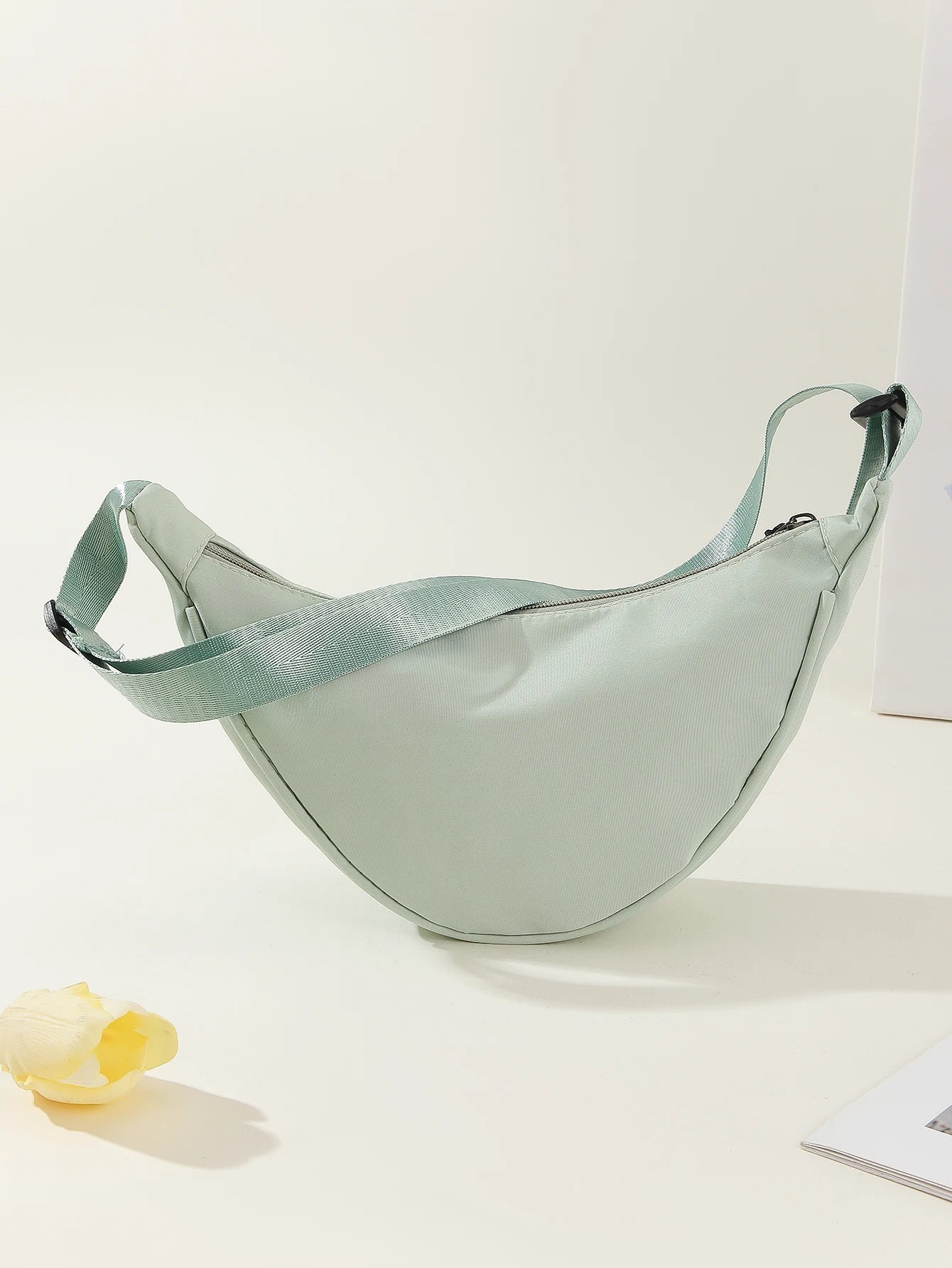 Nylon Solid Half Moon Bag | Soft Preppy Style Casual Shoulder & Crossbody Satchel Luxegan