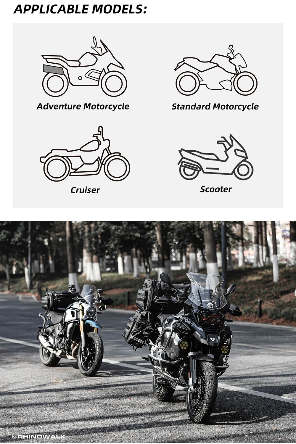 Motorcycle Rear Seat Travel Bag & Expandable Luggage | Heavy-Duty Waterproof Motor Tail Trunk Rack Bag | Premium High-Capacity 19L-80L Moto Storage | Models MT4026 / MT4045 / MT4060 / MT4080 Luxegan