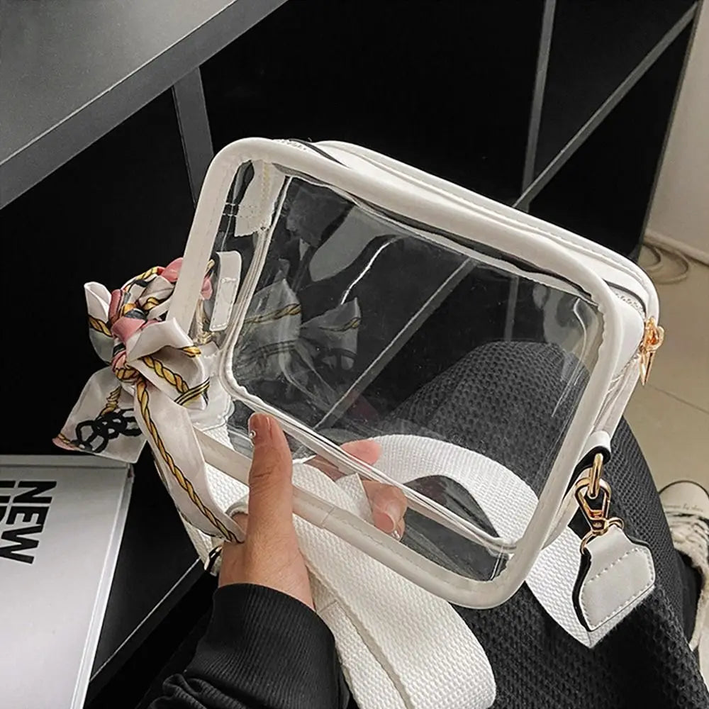 Fashion Transparent PVC Jelly Handbag | Solid Color Shoulder Messenger Crossbody Bag for Women & Girls (Ribbons Excluded) Luxegan