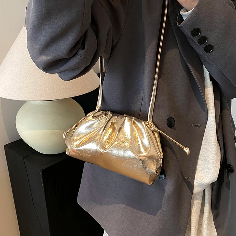 Small Luxury Design Women's Bag | Ruched Dumpling Clutch & Soft PU Leather Handbag Luxegan