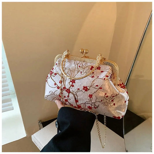 Fashion Silk Chinese Style Handbag | Retro Embroidery Shell Bag | Elegant Minaudière Shoulder & Crossbody Bag | Traditional Artisan Single-Strap Ladies' Purse Luxegan