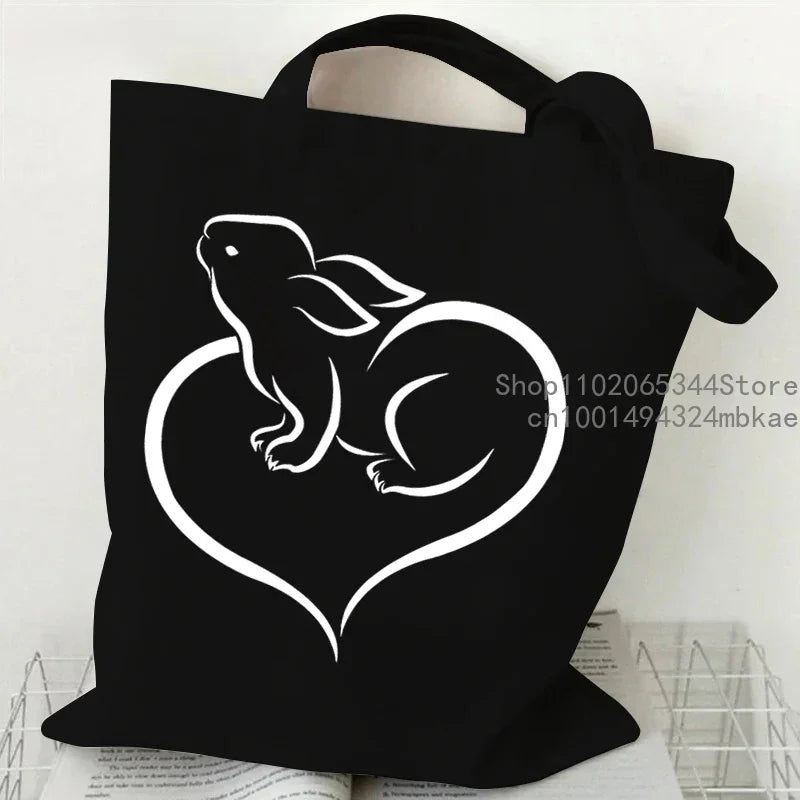Cute Rabbit Pattern Canvas Tote Bag | Unisex Cartoon Bunny Portable Shopping Bag | Fashion Large Capacity Teen Daily Handbags Luxegan