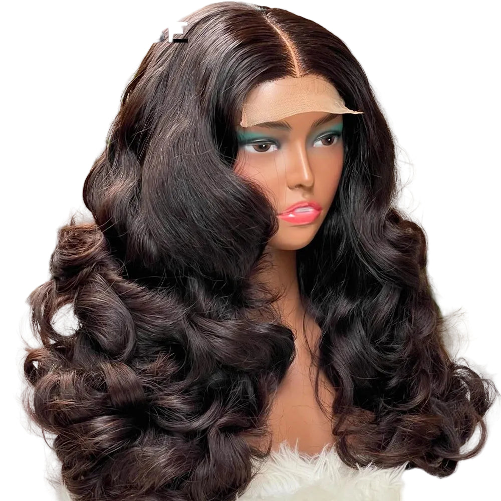 Glueless Bouncy Curly HD Lace Wig | Sophisticated 400 Density 13x6 Frontal | Elegant "Brazilian Remy" 26+ Inch Length | "Dignified" HD Transparent Wear-and-Go Human Hair for Radiant Versatile Styling Luxegan