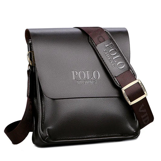 Men’s Leisure Business Single Shoulder Bag | Sophisticated Polo Vertical Satchel | Trend-Forward PU Leather Inclined Crossbody | Professional High-End Messenger Bag for Daily Business & Travel Luxegan