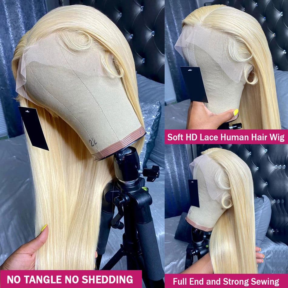 613 Platinum Blonde Straight HD Lace Wig | Sophisticated 13x6 & 13x4 Transparent Frontal | Elegant "Brazilian Remy" 26+ Inch Silhouette | "Dignified" Pre-Plucked Human Hair for Radiant Versatile Styling Luxegan