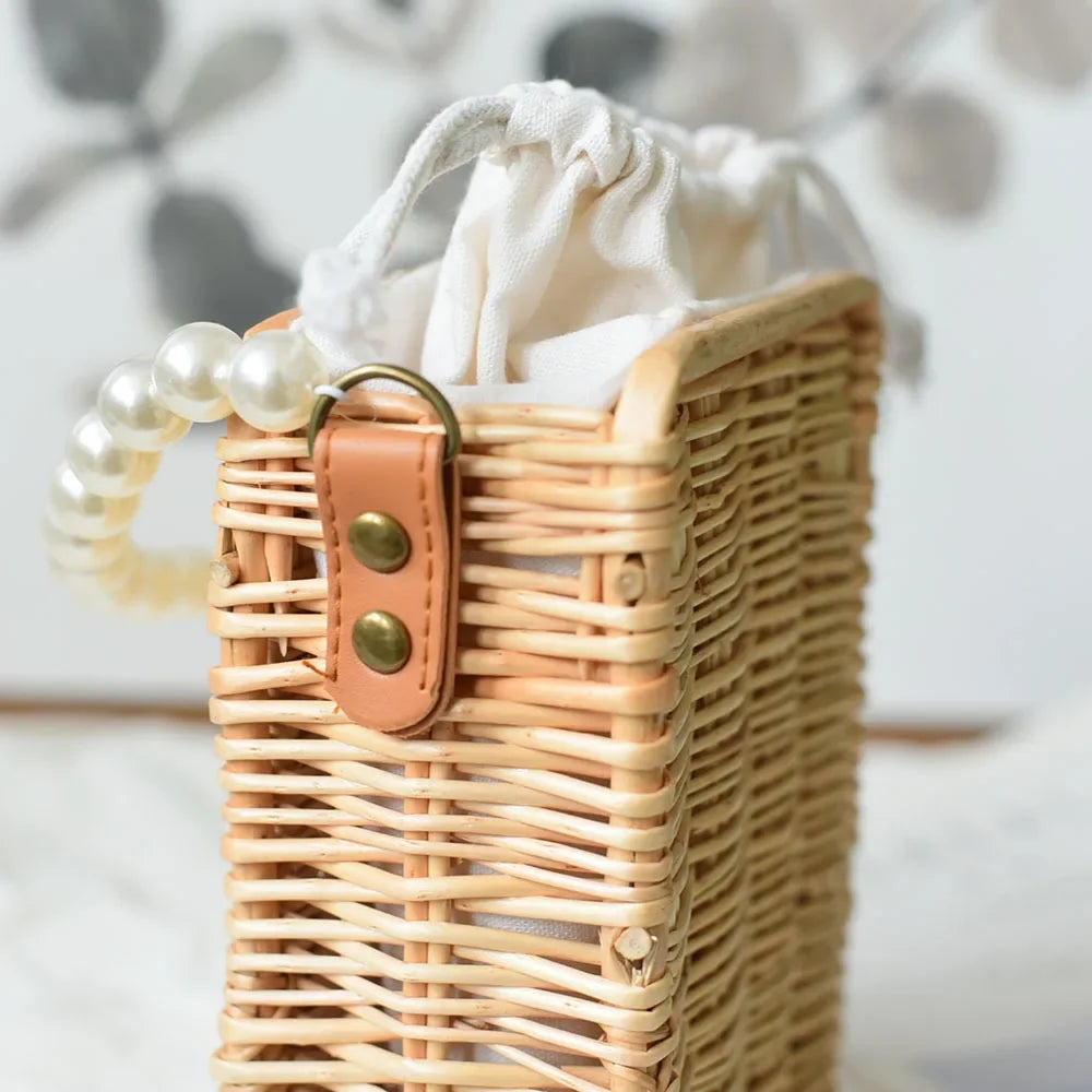 Straw Bags for Women | Square Handbags & Summer Rattan Shoulder Bags (Handmade Knitted Storage & Small Totes Bag) Luxegan