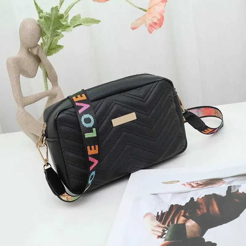 Embroidered Camera Bag | PU Material Casual Small Square Bag & Versatile Single Shoulder Bag Luxegan