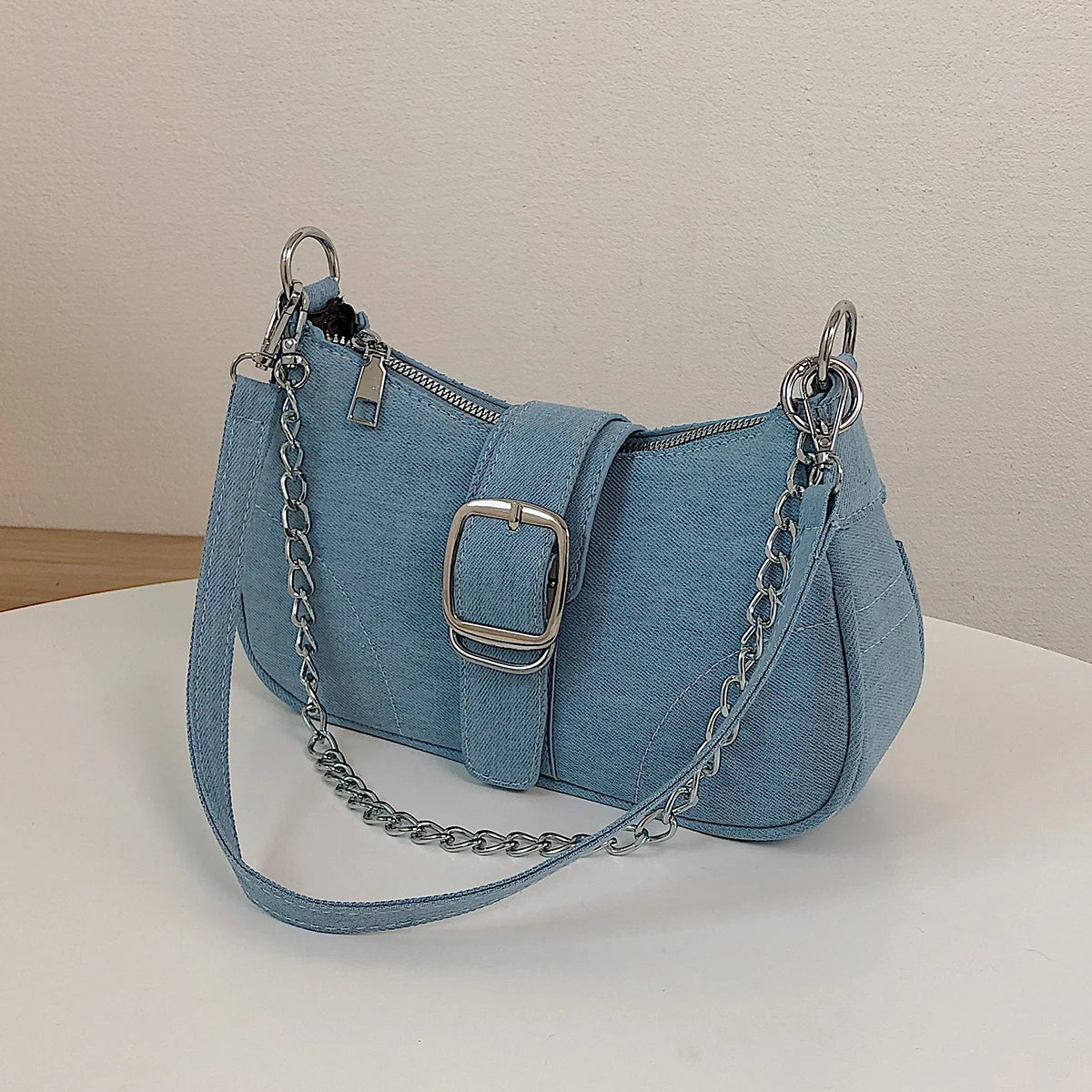 Denim Baguette Shoulder Bag | Casual Small Jeans Crossbody Canvas Bag Luxegan