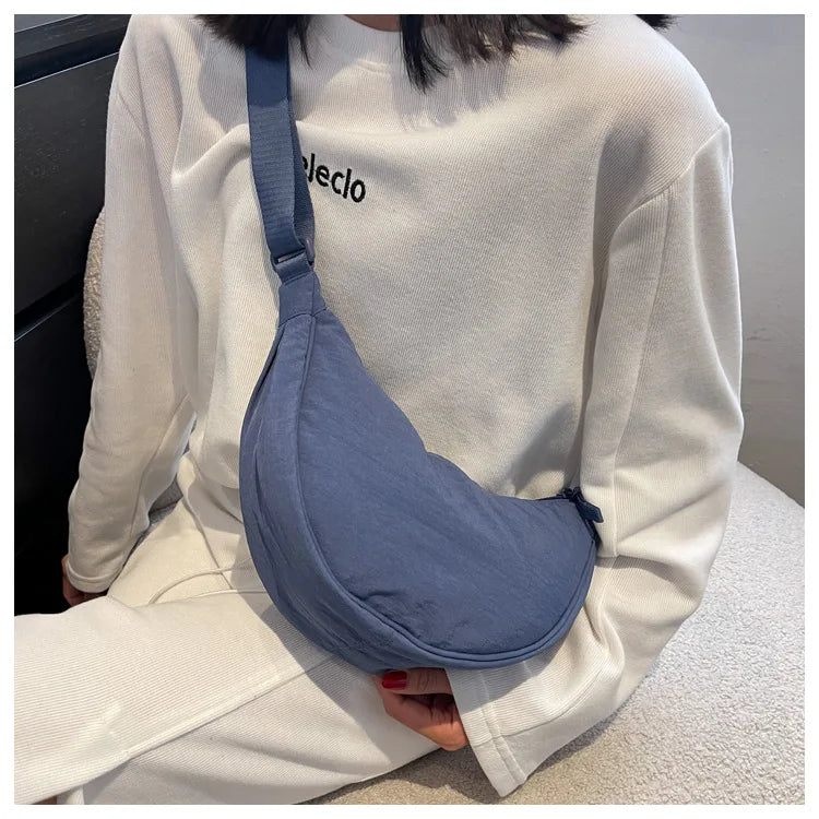 Solid Color Women's Portable Shoulder Bag Simple Female Nylon Cloth Padded Crossbody Bags | Travel Purse Handbags Messenger Bag Luxegan