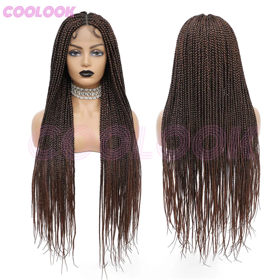 36 Inch Knotless Box Braids Cornrow Wig | 360 Full Lace | Square Parts