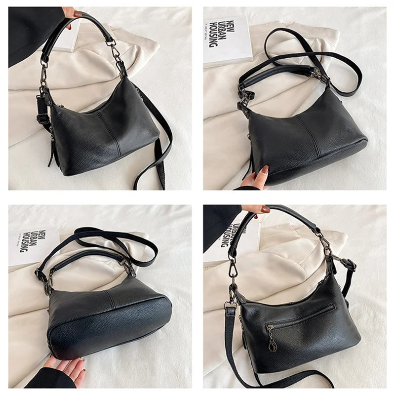 Genuine Leather Women's Bags | Fashion Tassel Women's Handbags & Crossbody Bags (Solid Colours Satchel Large Capacity) Luxegan