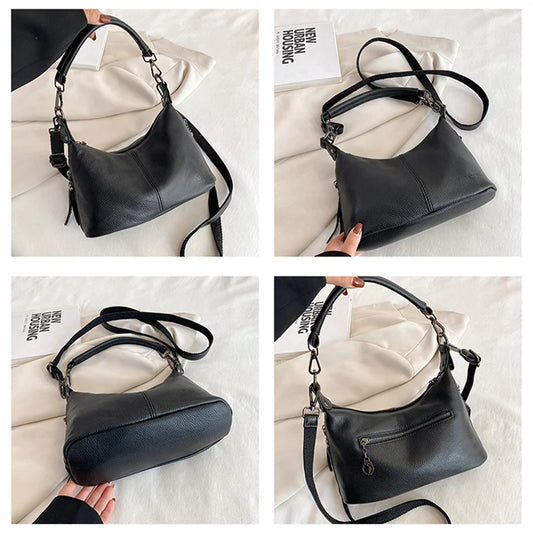 Genuine Leather Women's Bags | Fashion Tassel Women's Handbags & Crossbody Bags (Solid Colours Satchel Large Capacity) Luxegan