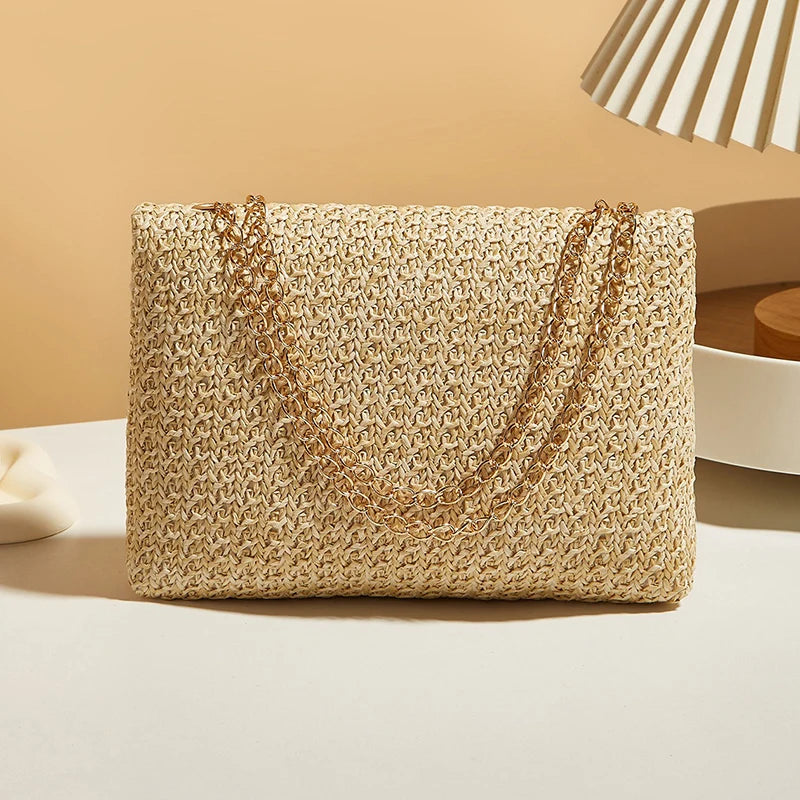 Fashion Crossbody Bags for Women | Simple Straw Shoulder Bag & Women's Lock Closure Bag (Small Square Purse Summer Money Bag) Luxegan