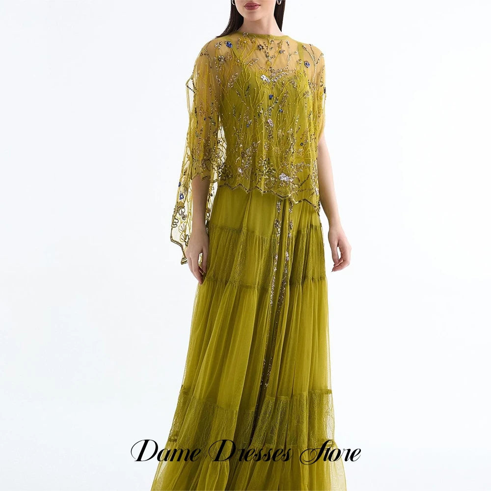 Luxury Sequined Celebrity Gowns with Shawl Elegant Customized A-Line Tulle Evening Dress Modern Spaghetti Straps Robe de soirée