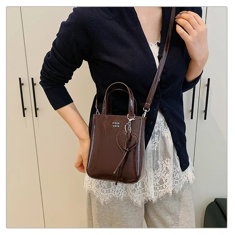 New Trend Korean Silver PU Leather Shoulder Bag | High Quality Mini Vertical Square Crossbody Purse for Women Luxegan