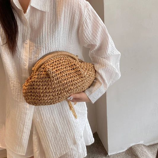 Women's Straw Woven Bag | Chain Strap Clutch Purse & Stylish Crossbody Bag Luxegan