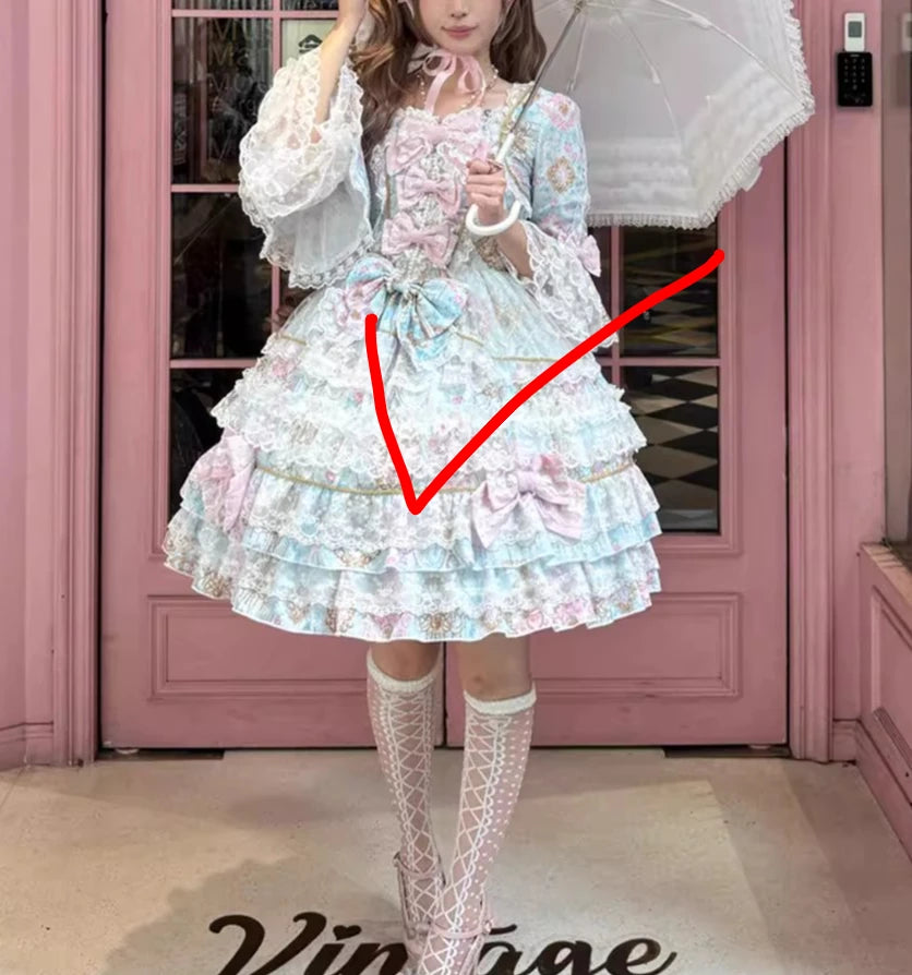 Women's Original Design Sweet Long Sleeve OP Dress | Super Fairy Cute Bow Birthday Party Gown | Elegant Square Collar Slim Fit Princess Dress | Premium Tatting Non-Stretch A-Line Lolita Vestido Luxegan