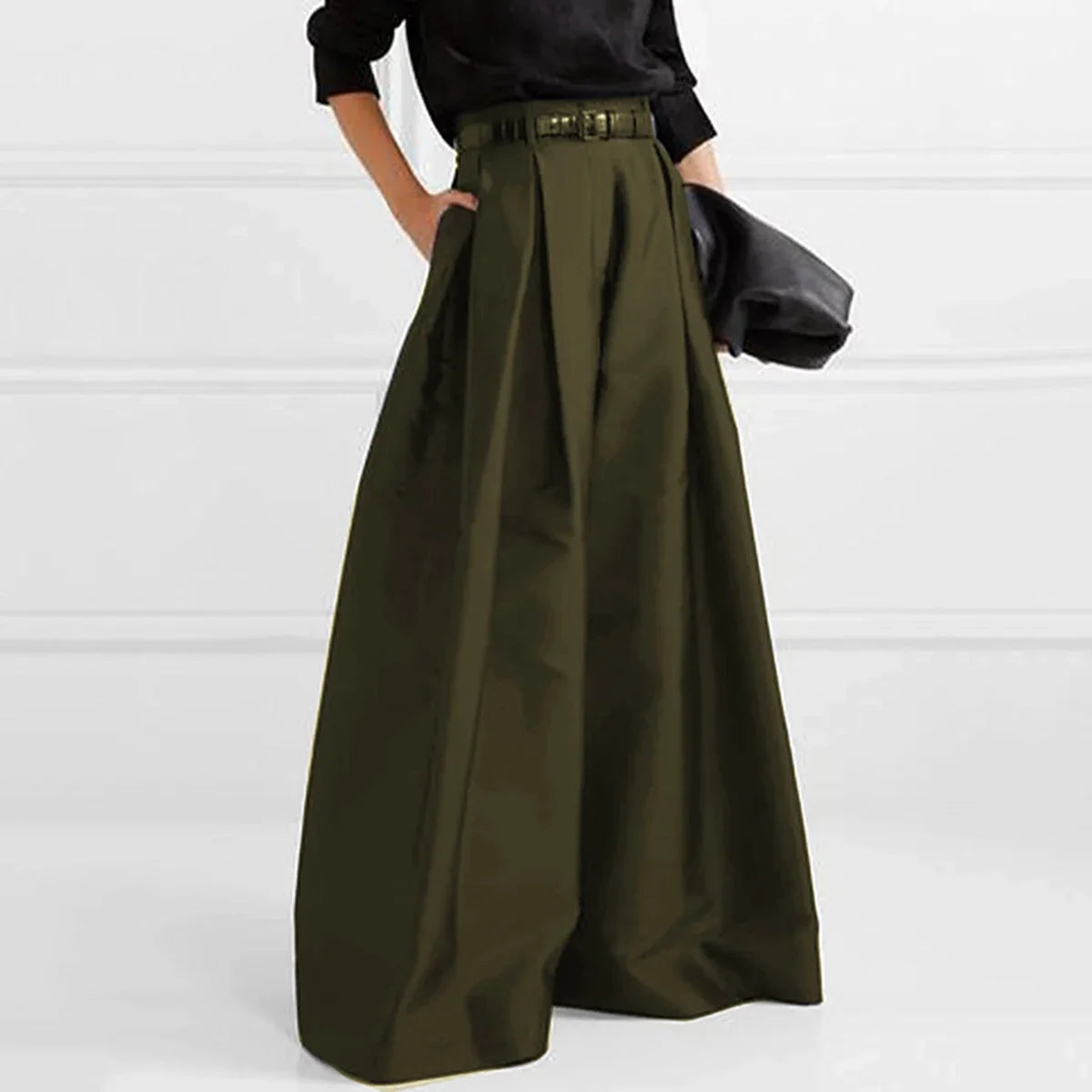 Solid Color Wide Leg Pleated Trousers | Sophisticated High-Waist Full-Length Silhouette | Elegant "Zipper Fly" Urban Fashion | "Dignified" Nylon-Cotton Blend for Radiant Versatile Styling Luxegan