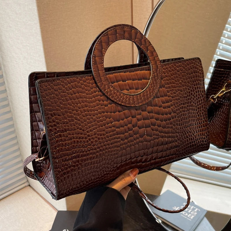 Luxury Crocodile Pattern Women's Handbag | Fashion Shoulder & Crossbody Bag (Famous Brand Designer PU Leather, Large Capacity) Luxegan