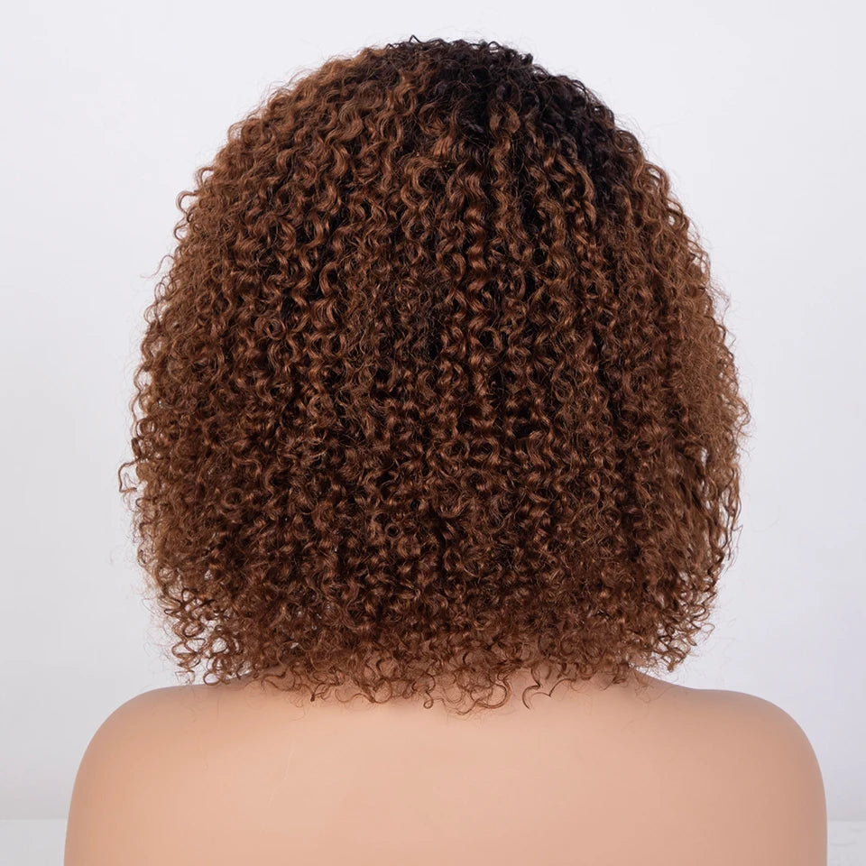 Sleek Ombre Highlight Kinky Curly Human Hair Wig | Peruvian Curly Bob Luxegan