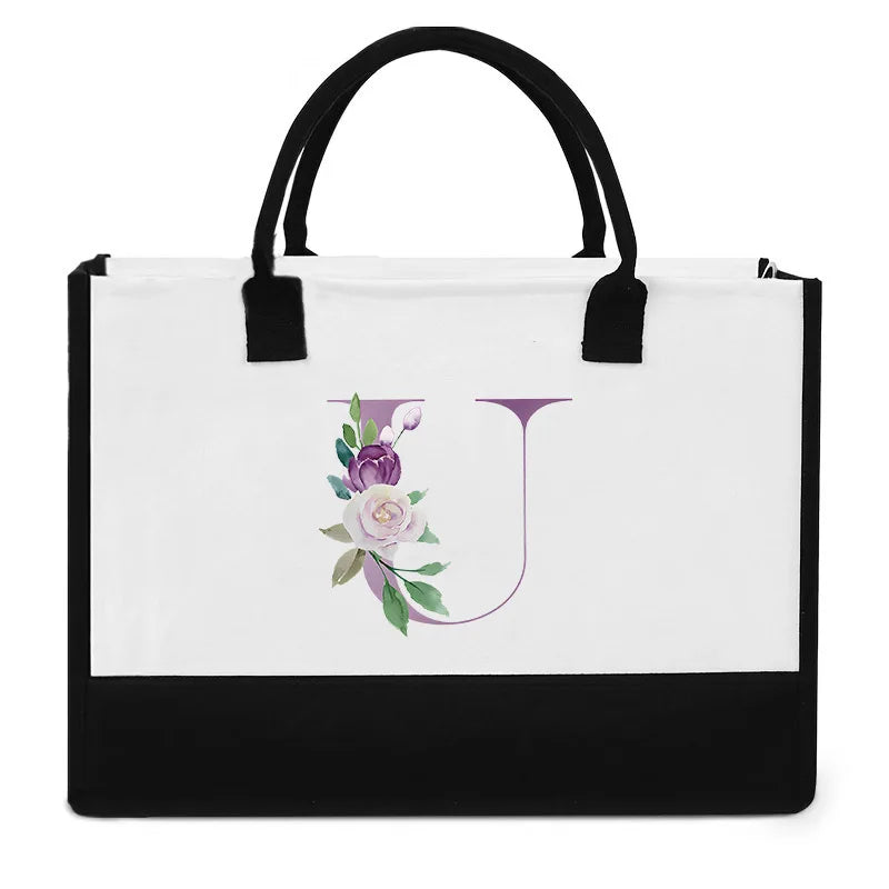 Vintage Purple Flower Series Canvas Bag | Large Capacity Reusable Jute Shopping Tote | Fashionable Imitation Sack Handbag & Casual Grocery Organizer (Unisex) Luxegan