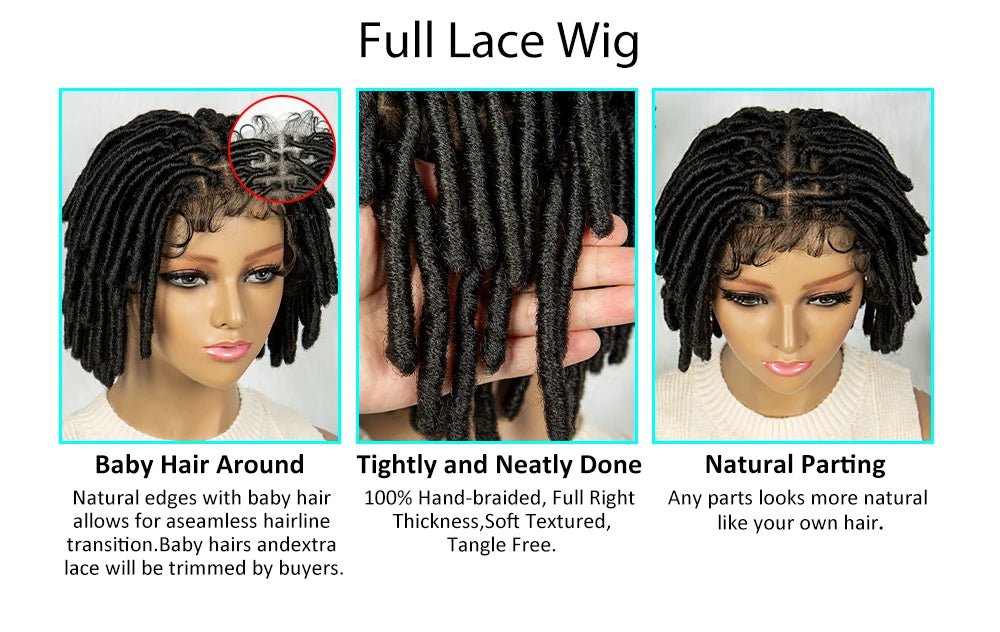 Synthetic Dreadlock Faux Locs wig Knotless Box Braided Wig Lace Front Braided Wig Full Lace African Braiding Hair For Man Women Luxegan