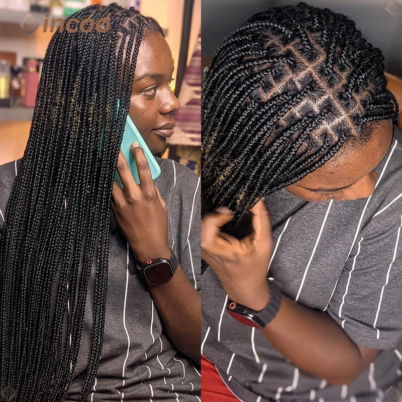 Knotless Box Braids Full Lace Wig | Cornrow Accents | Synthetic Braids | Black Women Luxegan