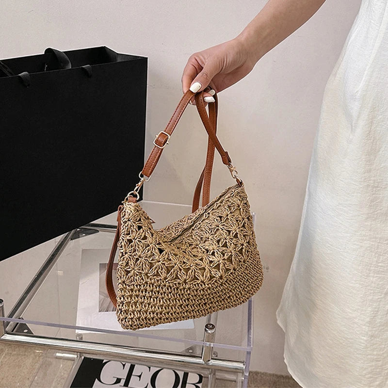 Straw Crossbody Bag for Women | Summer Woven Shoulder Bag & Raffia Beach Wristlet Luxegan