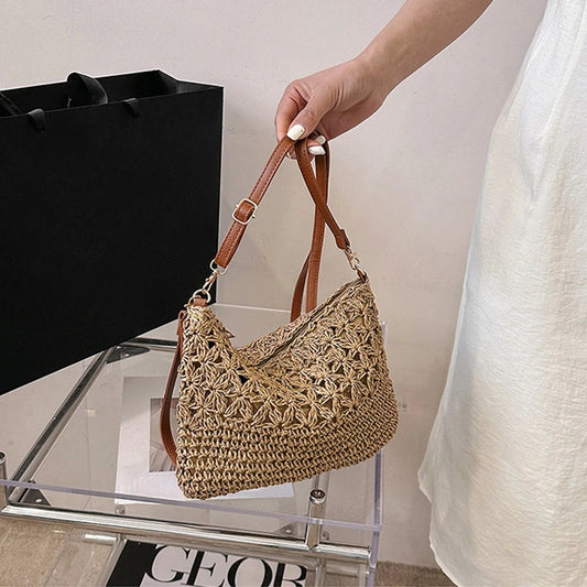 Straw Crossbody Bag for Women | Summer Woven Shoulder Bag & Raffia Beach Wristlet Luxegan