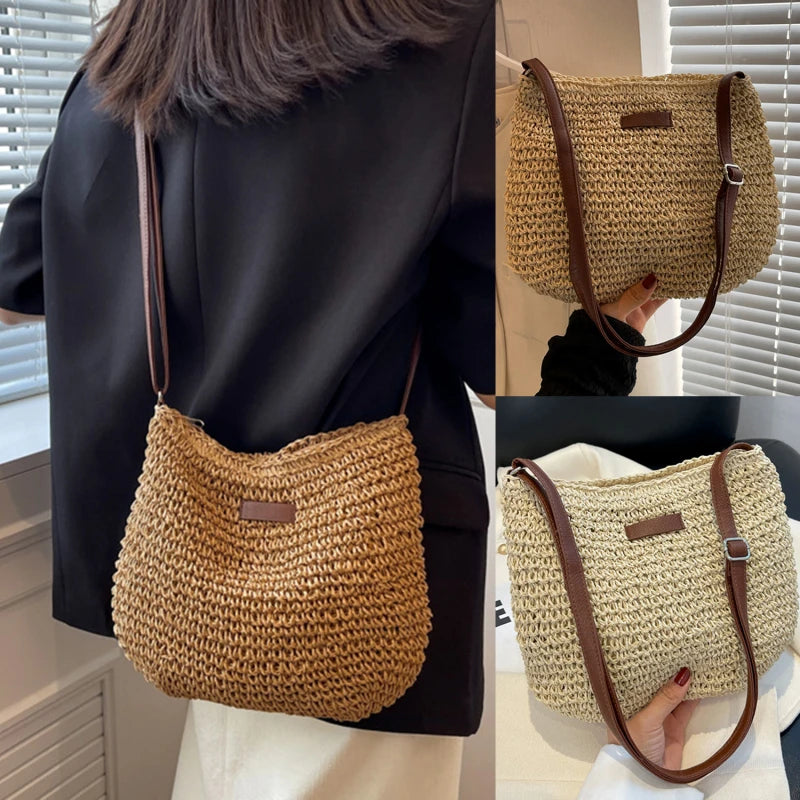 Woven Summer Fashion Straw Bag | High Quality Beach Holiday Crossbody Bag (Large Capacity Shopping Shoulder Handbag for Women) Luxegan