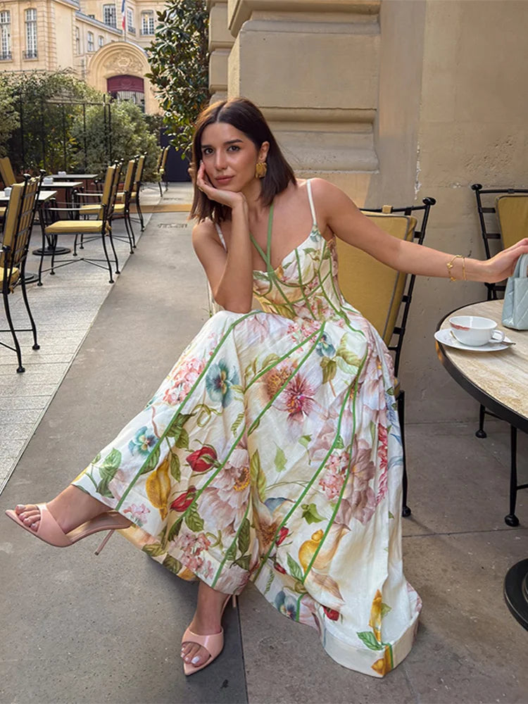 Fashion Women's Printed Ruffled Dress Elegant Short Sleeve Female V Neck Maxi Dresses 2026 Summer Elegant New Lady Vestidos