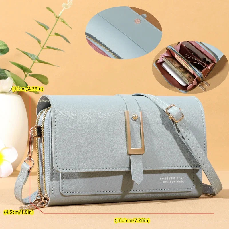 Small Crossbody Shoulder Bag for Women | Sophisticated England Style Cellphone Purse | Elegant PU Leather Card Holder Wallet | Fashion-Forward Box Handbag with Sequined Letter Applique Luxegan