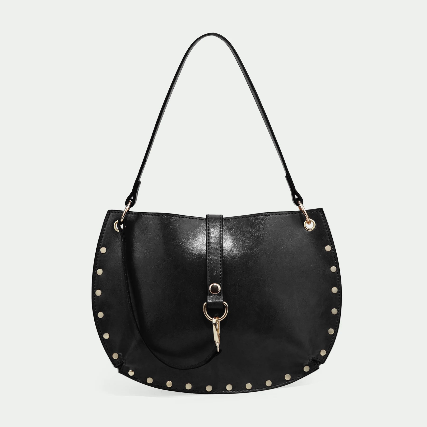Studded Crescent Saddle Bag | Punk Shoulder & Crossbody Handbag Luxegan