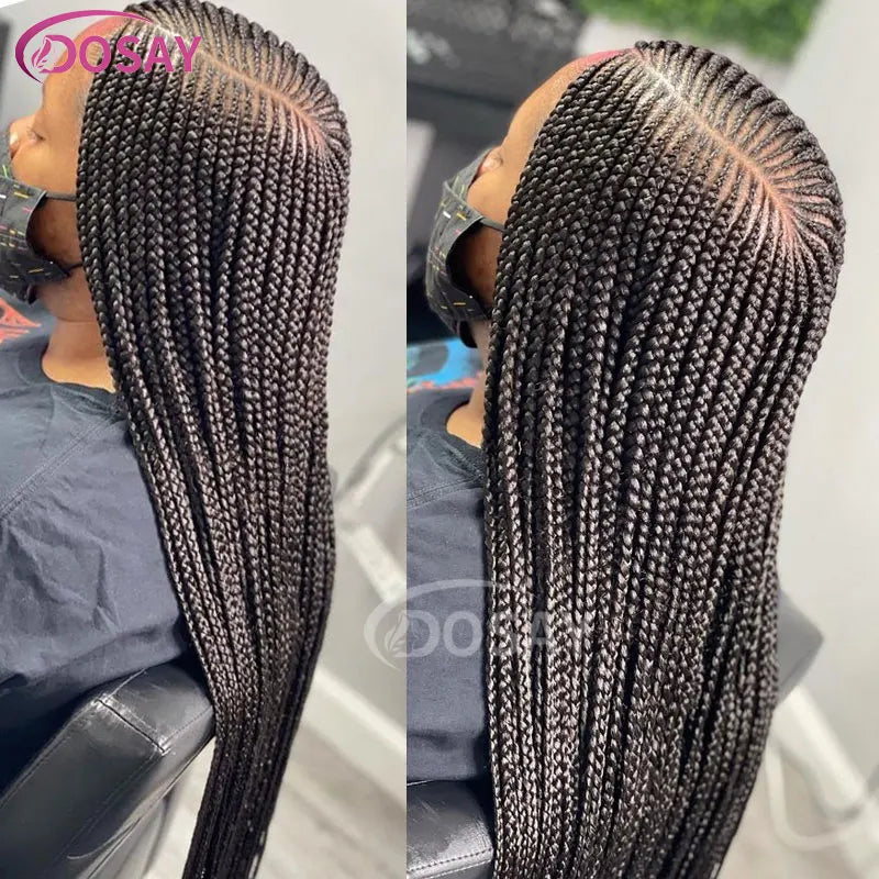 36" Full Lace Frontal Braids Wig Synthetic Side Part Knotless Cornrow Braided Lace Front Wig Twist Braided Faux Locs Braid Wigs Luxegan