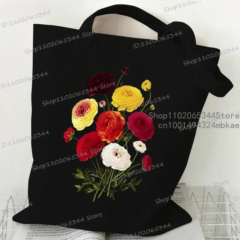 Fashion Canvas Tote Bag Oil Painting Wildflowers Print Lady Shoulder Shopping Bag | Plant Style Daisy Vintage Flower Women Handbag Luxegan