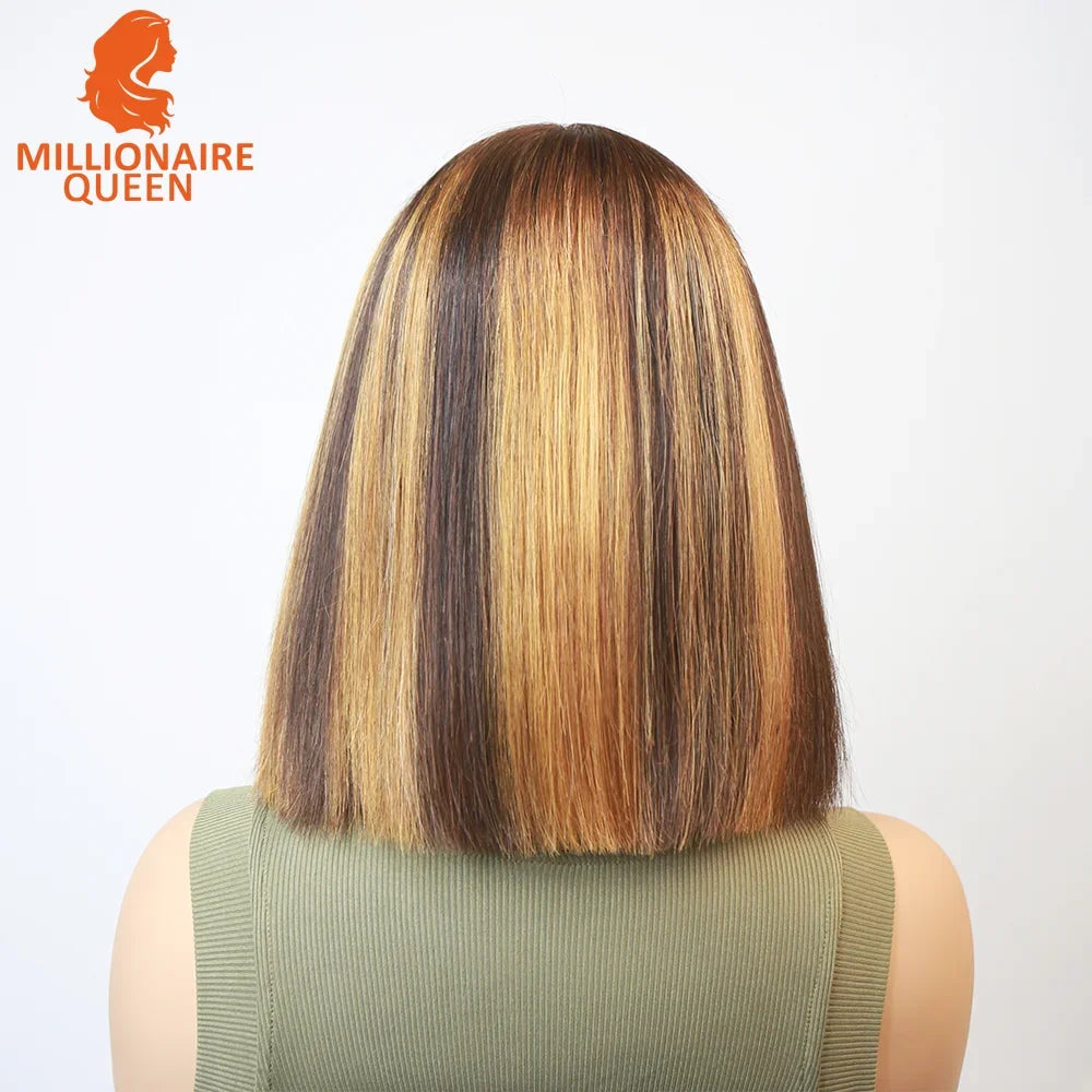 Highlight P4/30 Brown Vietname Bone Straight Bob Wig Super Double Drawn Human Hair 2x6 Glueless Lace Closure Wig For Black Women