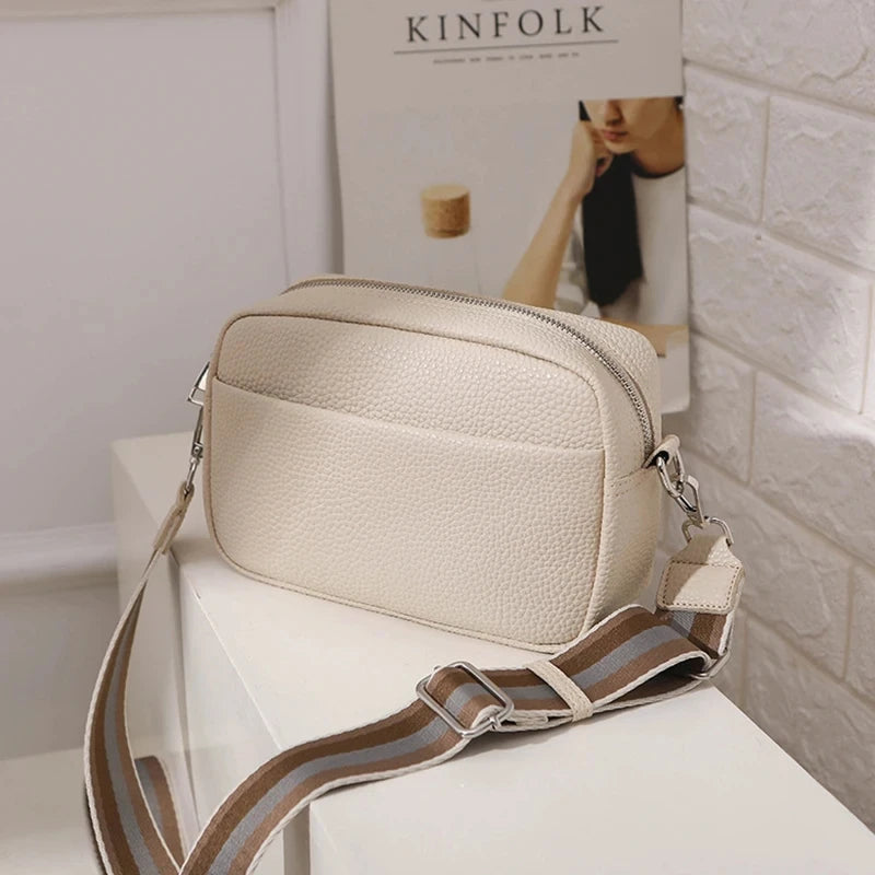 PU Leather Solid Flap Bag | Soft Fashion Hit Color Wide Strap Crossbody Luxegan