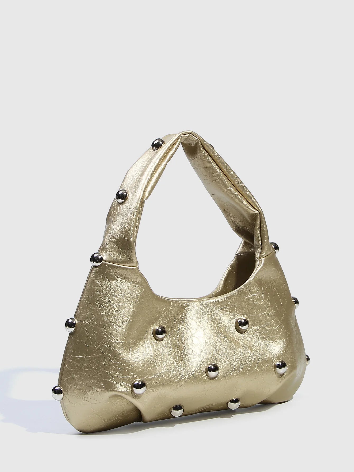 New Rivet Women's Designer Handbag | HARD PU Leather Casual Hobo Shoulder Bag | Half Moon Underarm Tote Clutch Luxegan