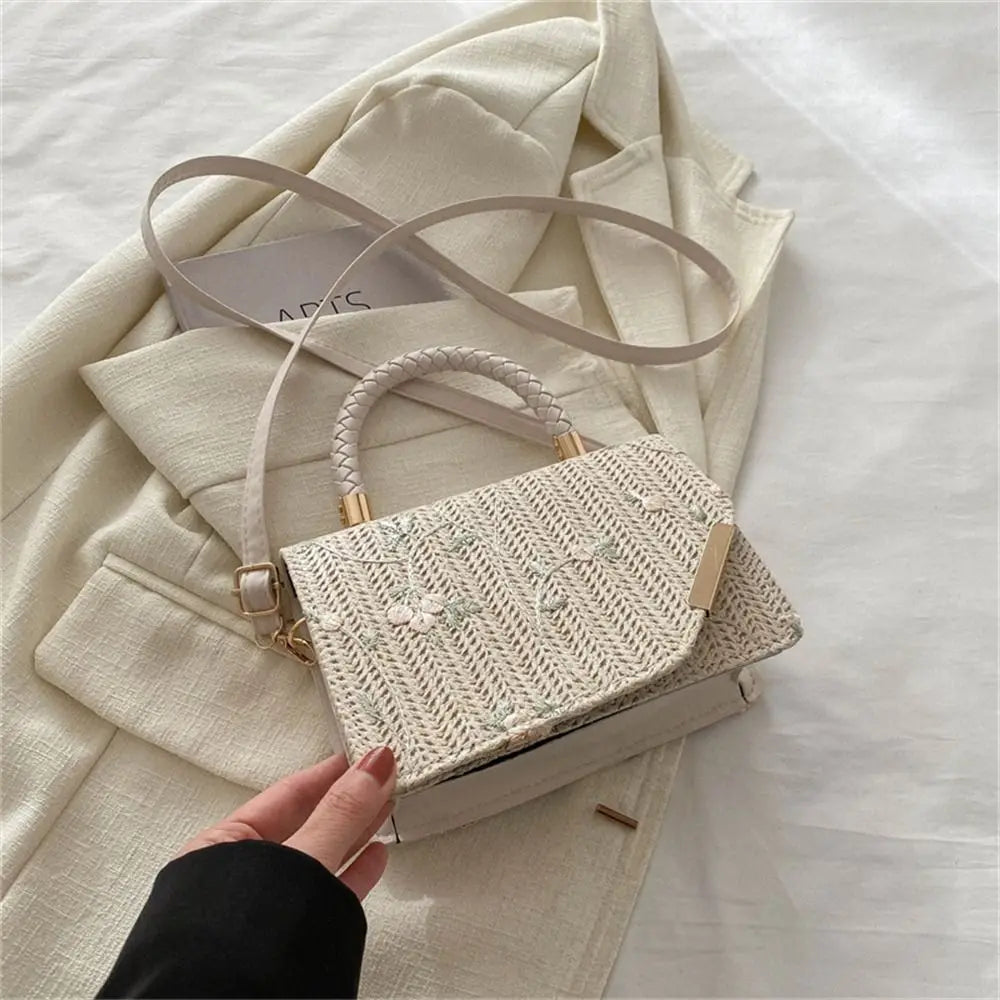 Women's Summer Bohemian Straw Bag | Woven Beach Crossbody & Rattan Braid Grass Vacation Bag (Girls Shoulder Messenger Handbag) Luxegan