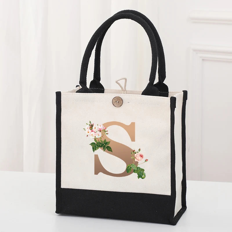 Fashionable Initial Canvas Travel Tote | Large Capacity Reusable Shopping & Storage Bag | Trendy Personalised Letter Print Handbag Luxegan