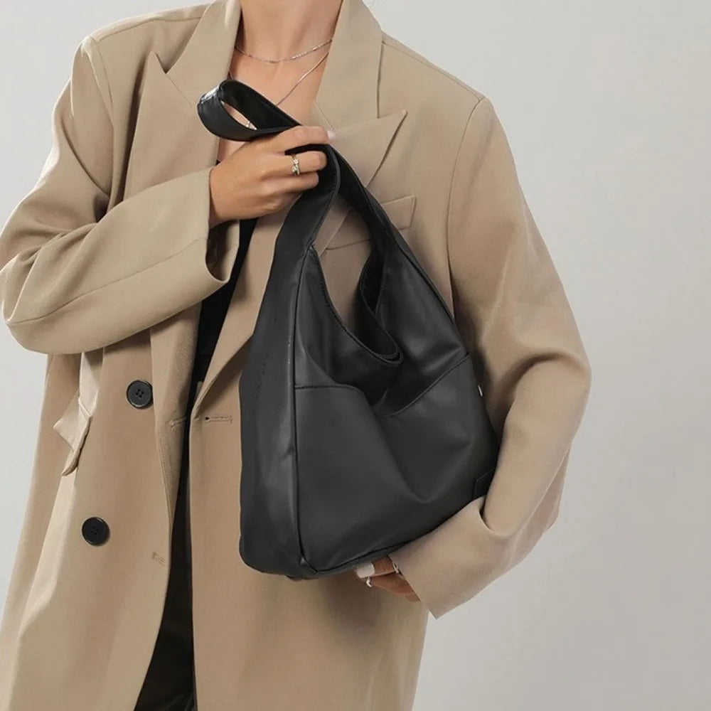 Trend Large Capacity Handbag | Soft Commuting Tote Bag | Solid Color Underarm Bag for Women & Girls (Unisex Casual Style) Luxegan