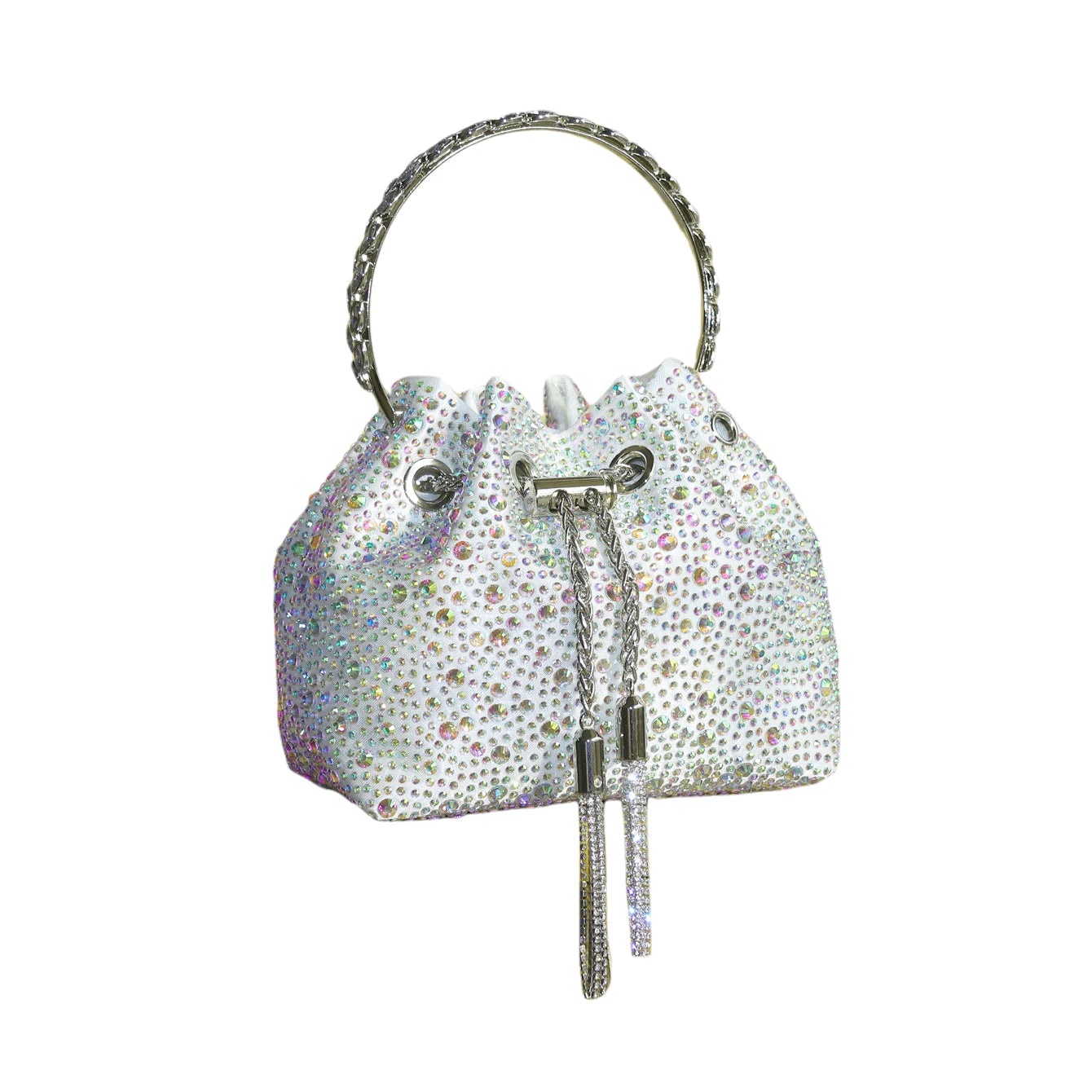 Luxury Designer Rhinestone Evening Clutch | Shiny Crystal Bucket Handbag & Fashion Shoulder Bag Luxegan