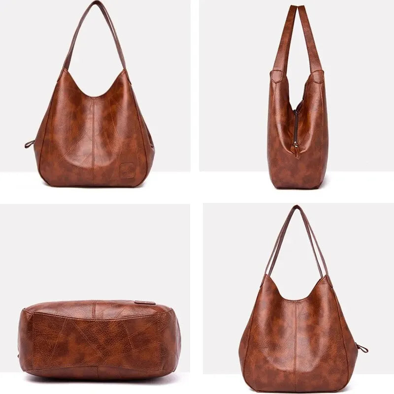 Vintage Women's Leather Shoulder Bag | Large Capacity Marble Grain Daily Commuter Handbag (Shopping Tote, Zipper & Hasp Closure) Luxegan