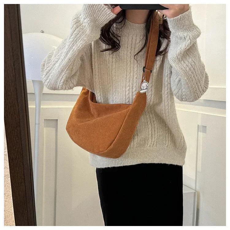 Corduroy "Lazy Wind" Dumpling Bag | Japanese Literary & Korean Casual Handbag Luxegan