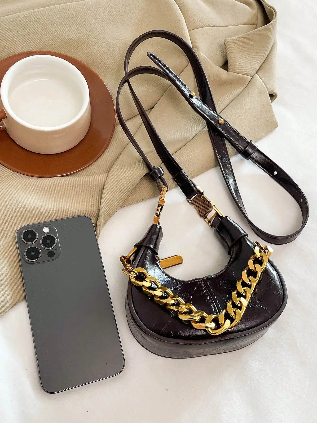 Elegant Hobo Top Handle Bag | Small Minimalist Chain Shoulder Purse Luxegan