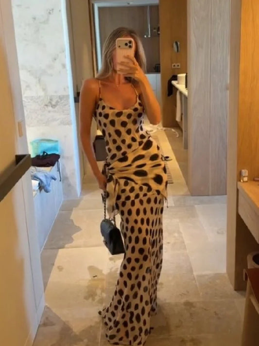 V-Neck Slip Maxi Dress & Skirt Set | Animal Print Ruched Drawstring Sexy Retro Summer Styles Luxegan
