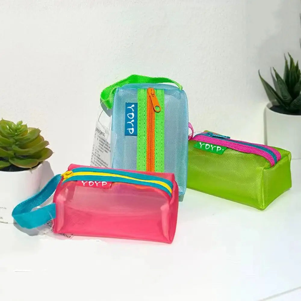 Mesh & Nylon Zipper Pouch | Transparent Travel Organizer & Coin Purse Luxegan