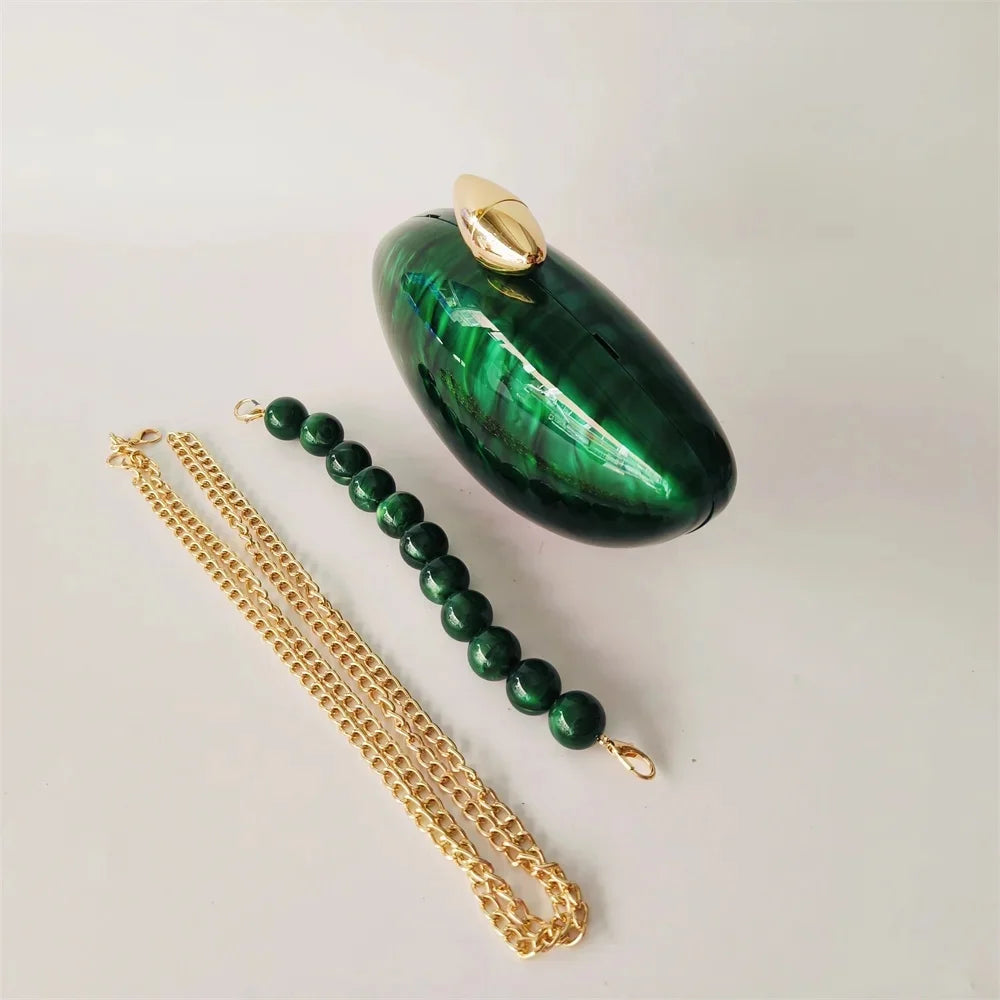 Hard Acrylic Marble Box Clutch | Pearl Chain Evening & Bridal Handbag